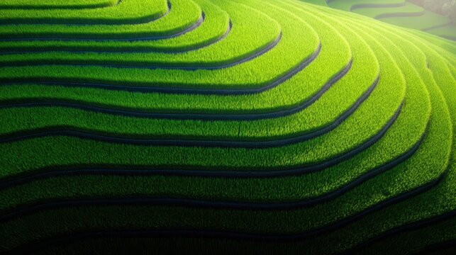 Blue bisects verdant field expansive green field is split by prominent central blue