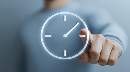 Man points at clock display on screen individual highlights time on electronic display