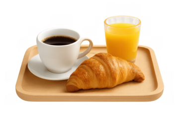 Continental breakfast tray with fresh coffee, croissant, and orange juice, representing morning routine and a healthy start to the day