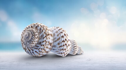 Seashell rests on rustic wooden surface natural ocean shell sits atop textured wood grain