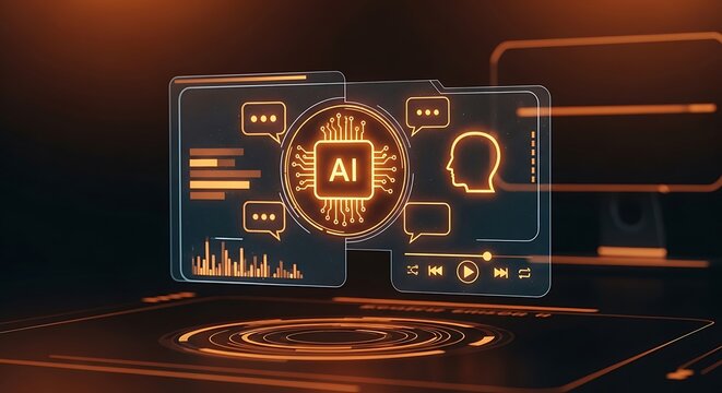 Futuristic AI Technology Interface Displaying Data and Communication Concepts