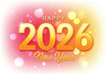 Happy 2026 new year greeting with golden numbers and bokeh effect