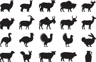 Assortment of Farm and Wild Animal Silhouettes llama
