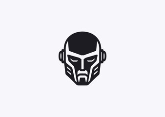 A minimalist cyborg mask logo expressing futuristic identity, symmetry, and creative technology