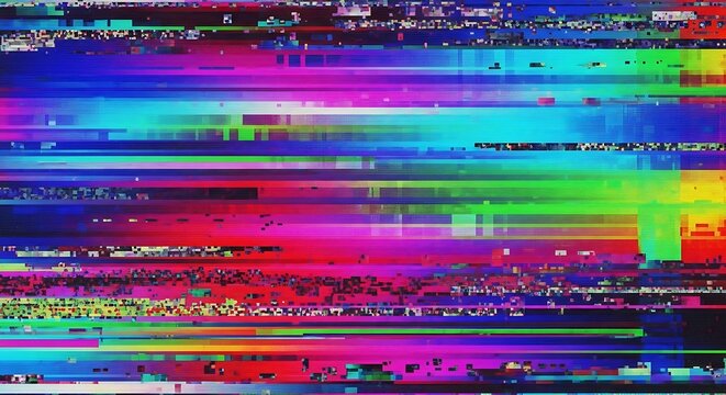 Vibrant abstract glitch art with bold neon colors