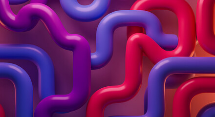Abstract arrangement of interconnected tubes in vibrant pinks and blues
