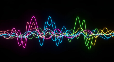 Abstract multi-colored audio waveform visualization on black background illustration