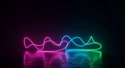 Abstract neon light installation on reflective surface creating a vibrant display