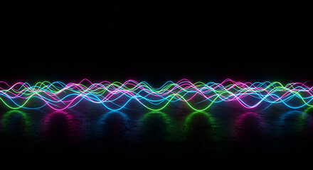 Abstract neon wave light trails creating a vibrant and dynamic background design