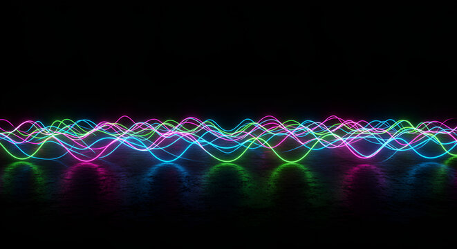 Abstract neon wave light trails creating a vibrant and dynamic background design
