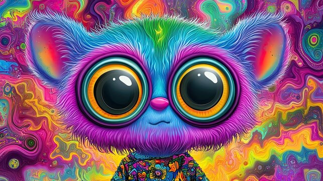 Colorful Cartoon Character with Big Eyes and Funky Style