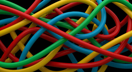 Colorful Intertwined Cables on Black Backdrop for Technology and Design Projects