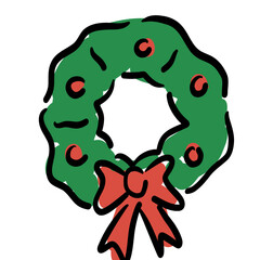 christmas wreath with holly Merry Christmas hand drawn doodle icon vector 