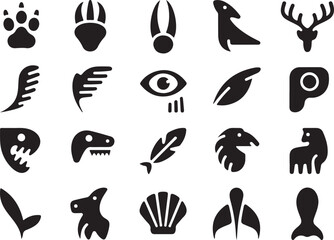 Primitive Animal and Nature Icons Set paw print bear paw