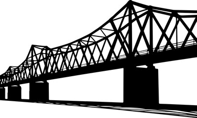truss bridge with intricate geometric support structures and solid pillar foundations