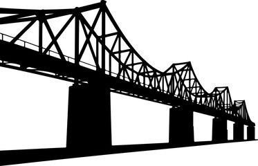truss bridge with intricate geometric support structures and solid pillar foundations