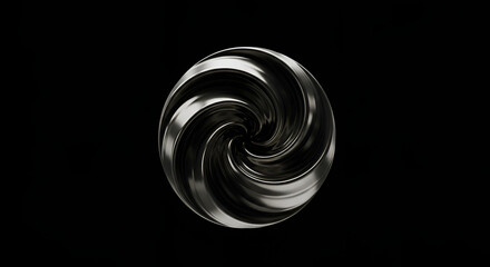 Elegant Swirling Metal Sphere on Black Background with Reflective Surface