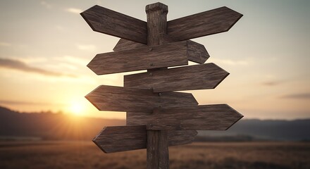 Blank Wooden Directional Signs in a Rural Landscape