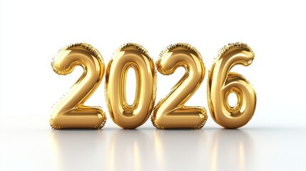 Happy New Year 2026 gold balloons on white background. 2026 golden number