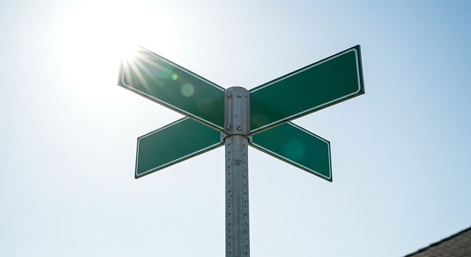 Blank Green Street Signs on a Sunny Day