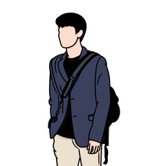 Vector illustration of a teenage schoolboy waiting for his girlfriend. The painting was inspired by a scene from a popular Korean drama.
