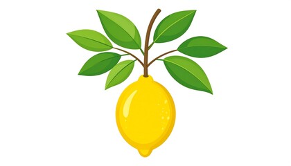 Lemon fruit with leaves on stem