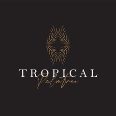 Palm leaf logo black silhouette of coconut leaf with simple modern and elegant line design illustration and symbol template design