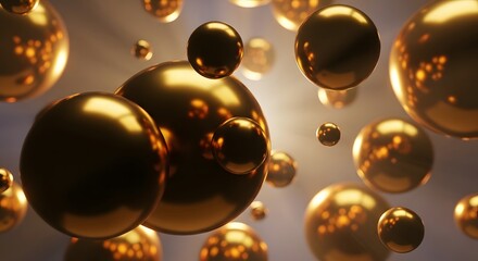 Abstract Golden Spheres Metallic Balls Reflective Surface Rich Texture