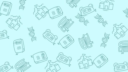 Animated School Doodle Pattern. Seamless Loop with Floating Book, Clock, and DNA Icons - Powered by Adobe