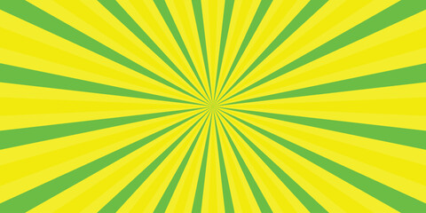 Energetic yellow and green sunburst background with radiating stripes, ideal for vibrant graphic design, playful themes, and dynamic visual compositions with a retro feel