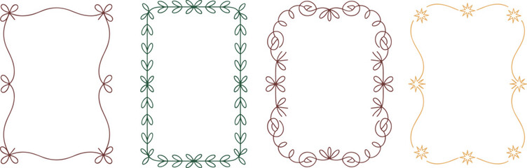 Hand drawn floral and bow decorative frames, vintage doodle borders for invitations, greeting cards, scrapbook, stationery design