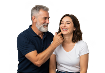 Happy couple laughing together isolated on transparent background