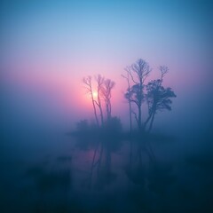Obraz premium twilight over misty swamp