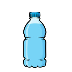 Blue plastic water bottle illustration. Clear refreshing drink container representing hydration, fitness, and health. Great for design, label, or educational materials