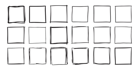 Hand drawn square frames. Doodle line square frame. Vector borders grunge template set.