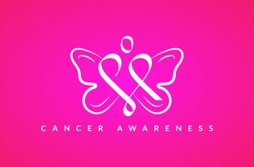 Cancer Awareness Logo, Cancer Ribbon logo, cancer butterfly Logo Design, breast cancer icon, women health issue, social awareness logo Vector Icon Symbol Silhouette Illustration brand business company