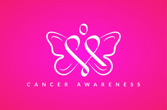 Cancer Awareness Logo, Cancer Ribbon logo, cancer butterfly Logo Design, breast cancer icon, women health issue, social awareness logo Vector Icon Symbol Silhouette Illustration brand business company