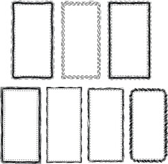 Adobe Illustrator Artwork, Collection of seven hand drawn rectangular frames with rough textured borders on a white background graphic design elements