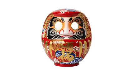 Traditional Japanese Red and Gold Daruma Doll for Good Luck.