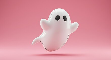 Cute 3D Ghost Floating on Pink Background.