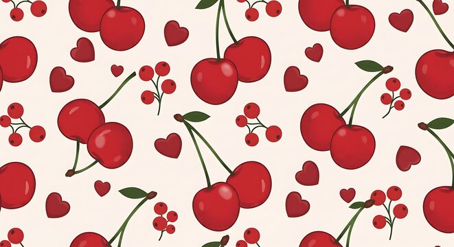Cherry and Heart Pattern - A Sweet and Romantic Design.