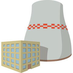 Industrial Cooling Tower Structure With Attached Building Simple Flat Design With Light Gray Tower...