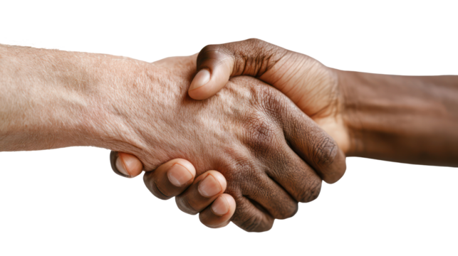 Two hands shaking in agreement isolated on transparent background