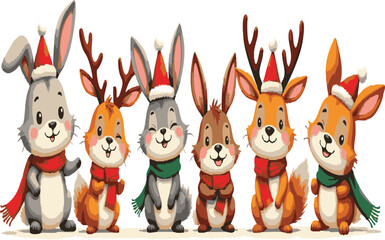 Cute animals wear festive outfits vector icon on white background




