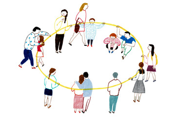 手描きイラスト　輪になってつながる人々 © K.M.S.P.