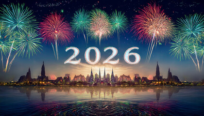 fireworks and the number 2026