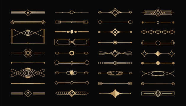 Art Deco Border Collection &ndash; Gold ornamental page dividers, decorative headers, and calligraphic flourishes in 1920s style. Ideal for stationery, invitations, editorial layouts, and classic design 