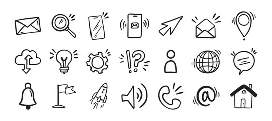 Contact doodle hand drawn icon. Isolated communication signs for business © Yanka
