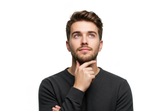 Man thinking, isolated on transparent background