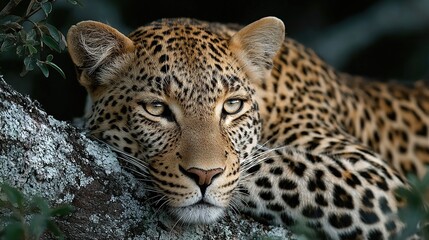 Majestic Leopard Resting Gracefully on a Dark Tree Branch